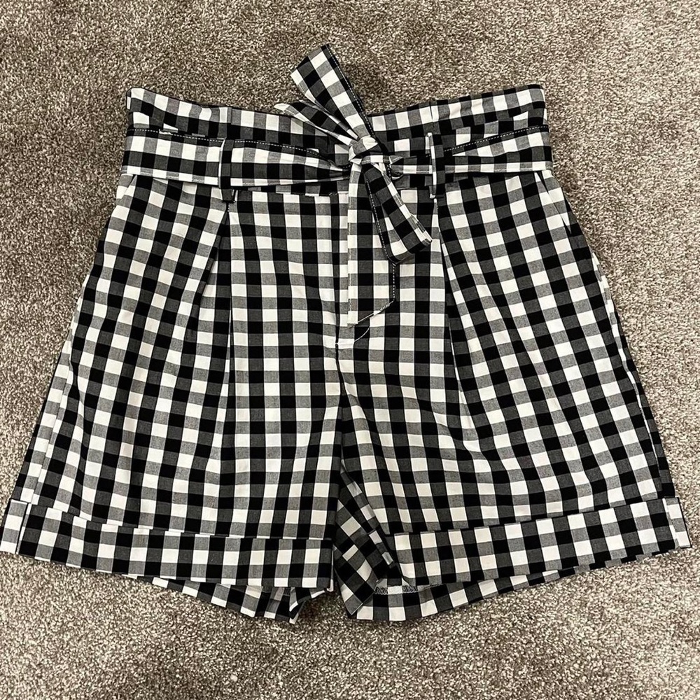 a new day black and white checkered high-rise paper bag shorts
